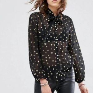 Scotch & Soda Back Sheer Blouse with Gold Stars Sz. M